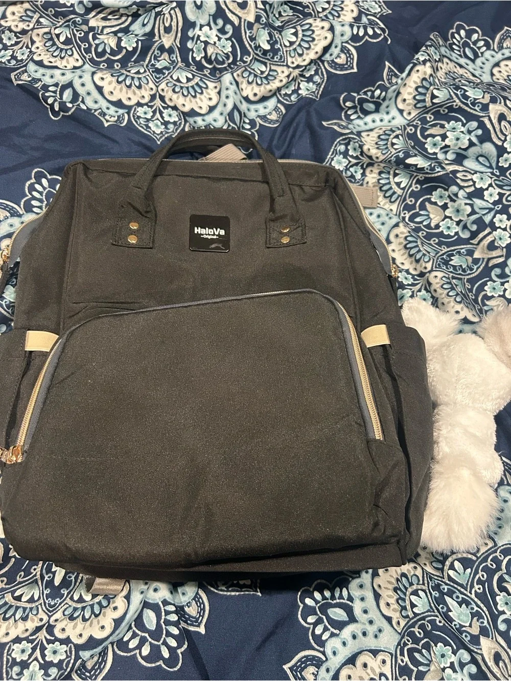 Halo Black Baby Diaper Backpack with Tan Accents